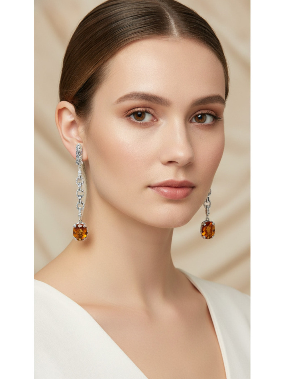 Philip Andre Sterling Silver Genuine Citrine Designer Earrings with 18k goldpost